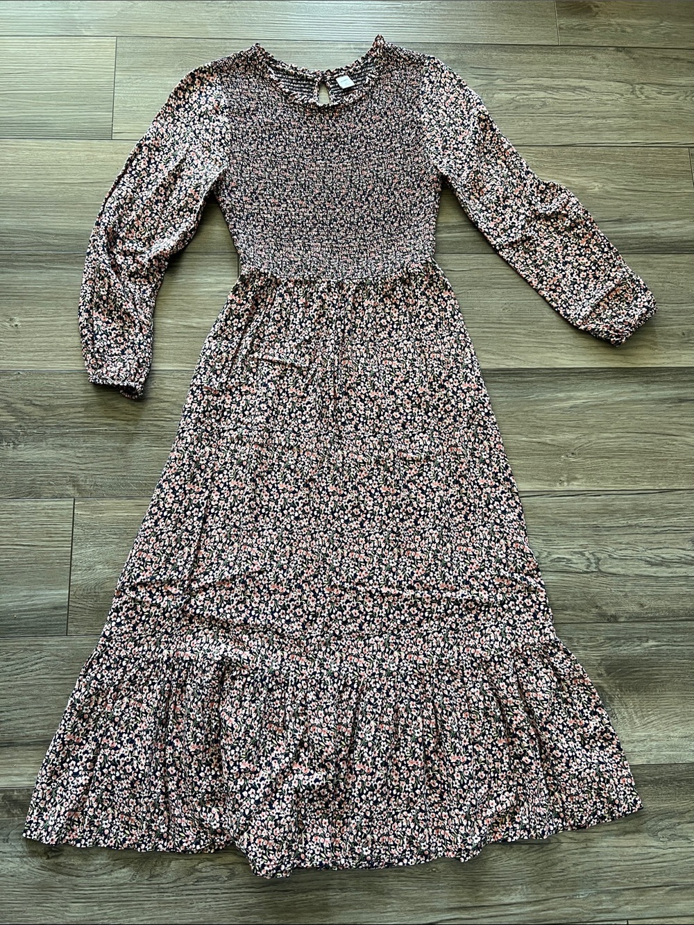 Old Navy Floral Smocked Midi Dress in Pink and Navy